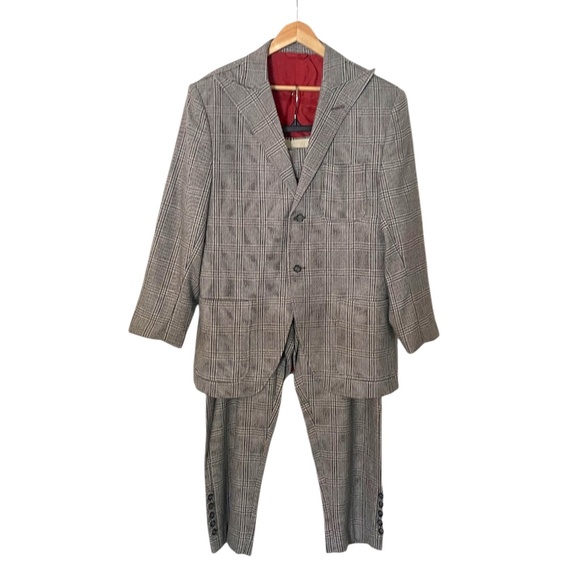 Adam Fashion Men's Windowpane Plaid Single Breasted 6Button Blue Suit 42L/38 NEW - Picture 1 of 16